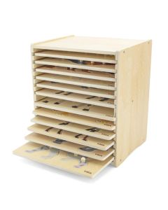 Puslespilsreol med 12 knop-puslespil